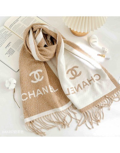 AAA357 雙色羊毛圍巾 奶茶