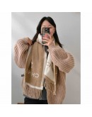 AAA357 雙色羊毛圍巾 奶茶