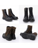 FENDI 咖啡老花字母馬丁靴