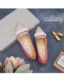 JIMMY CHOO GALA 粉蝴蝶結漸層尖頭平底鞋