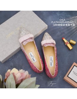 JIMMY CHOO GALA 粉蝴蝶結漸層尖頭平底鞋