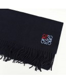 Loewe F000914X04 Anagram羊絨雙色刺繡logo圍巾 深藍