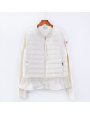 Moncler Maione領口滾邊/下擺荷葉拼接拉鍊外套 米白