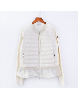 Moncler Maione領口滾邊/下擺荷葉拼接拉鍊外套 米白