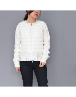 Moncler Maione領口滾邊/下擺荷葉拼接拉鍊外套 米白