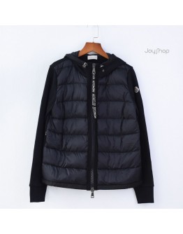 Moncler Maglia 寬格拼接連帽拉鍊外套 黑