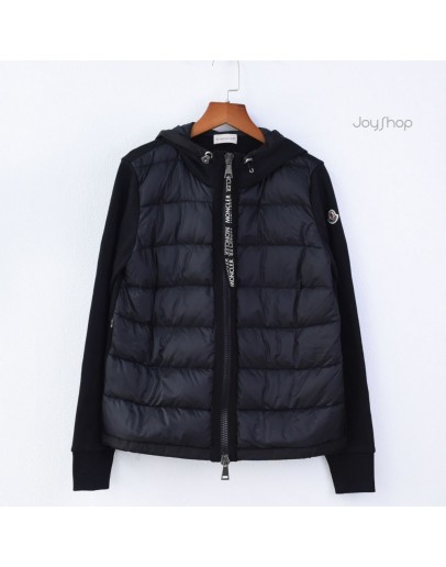 Moncler Maglia 寬格拼接連帽拉鍊外套 黑