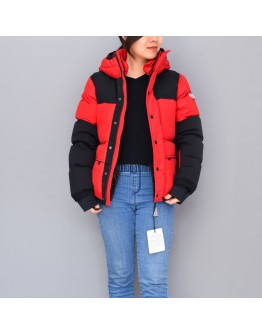 Moncler Angelin 小童款拼接拉鍊連帽外套 紅黑