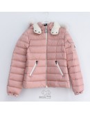 Moncler Bady Fur 小童款拉鍊毛毛連帽外套 粉白