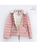 Moncler Bady Fur 小童款拉鍊毛毛連帽外套 粉白