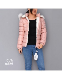 Moncler Bady Fur 小童款拉鍊毛毛連帽外套 粉白