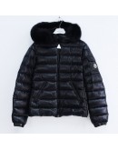 Moncler Bady Fur 小童款拉鍊毛毛連帽外套 黑