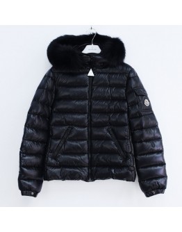 Moncler Bady Fur 小童款拉鍊毛毛連帽外套 黑