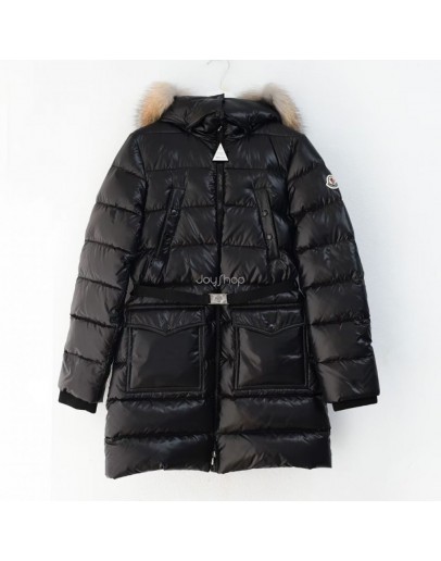 Moncler Sagnes 小童款毛毛連帽拉鍊外套 黑