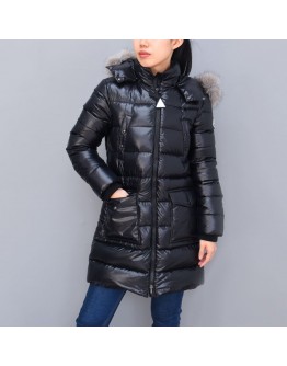 Moncler Sagnes 小童款毛毛連帽拉鍊外套 黑