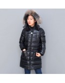 Moncler Sagnes 小童款毛毛連帽拉鍊外套 黑