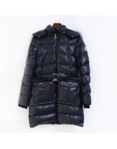 Moncler Sagnes 小童款毛毛連帽拉鍊外套 深藍