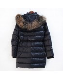 Moncler Sagnes 小童款毛毛連帽拉鍊外套 深藍