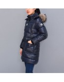 Moncler Sagnes 小童款毛毛連帽拉鍊外套 深藍