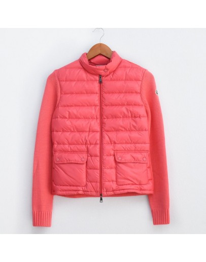 Moncler Maglione 釦式雙口袋拼接拉鍊外套 桃紅