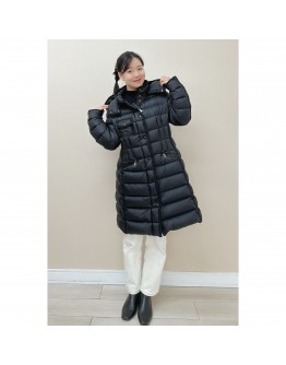 Moncler Hermine 長版釦子/拉鍊連帽外套 黑