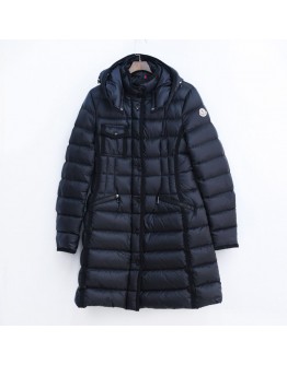 Moncler Hermine 長版釦子/拉鍊連帽外套 黑