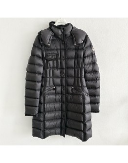 Moncler Hermine 長版釦子/拉鍊連帽外套 黑