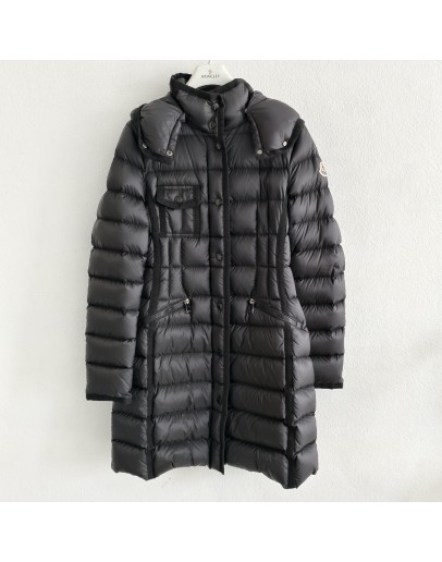 Moncler Hermine 長版釦子/拉鍊連帽外套 黑
