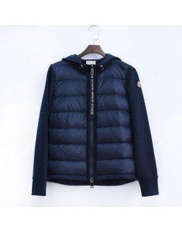 Moncler Maglia 寬格拼接連帽拉鍊外套 深藍