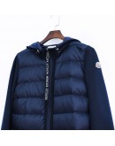 Moncler Maglia 寬格拼接連帽拉鍊外套 深藍