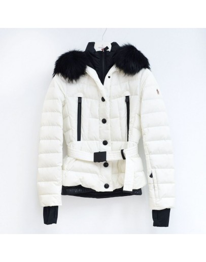 Moncler Beverley 腰帶連帽羽絨外套 白