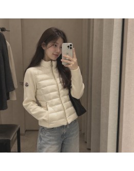 Moncler CARDIGN TRICOT修身立領排骨外套 白
