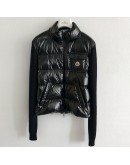 Moncler CARDIGAN TRICOT亮面針織袖胸前口袋外套 黑
