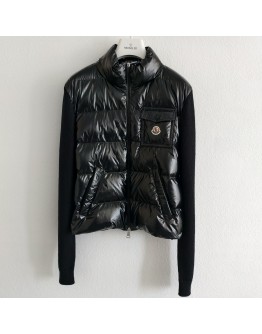 Moncler CARDIGAN TRICOT亮面針織袖胸前口袋外套 黑