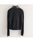 Moncler CARDIGAN TRICOT亮面針織袖胸前口袋外套 黑