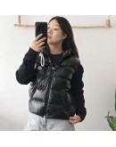 Moncler CARDIGAN TRICOT亮面針織袖胸前口袋外套 黑