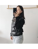 Moncler CARDIGAN TRICOT亮面針織袖胸前口袋外套 黑