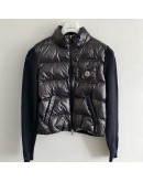 Moncler CARDIGAN TRICOT亮面針織袖胸前口袋外套 深藍