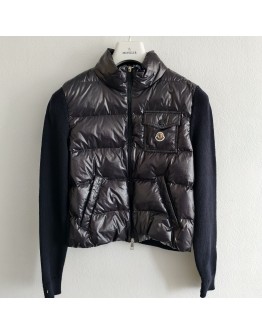 Moncler CARDIGAN TRICOT亮面針織袖胸前口袋外套 深藍