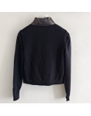 Moncler CARDIGAN TRICOT亮面針織袖胸前口袋外套 深藍