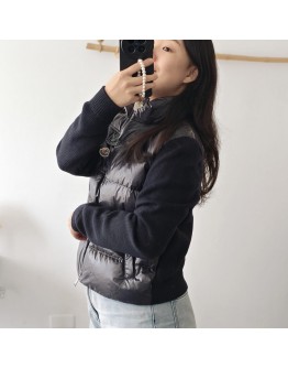 Moncler CARDIGAN TRICOT亮面針織袖胸前口袋外套 深藍