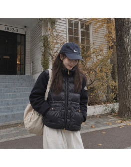 Moncler MAGLIA APERTA CON ZI 女款雙口袋與絨針織拼接外套 深藍