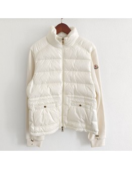 Moncler MAGLIA APERTA CON ZI 女款雙口袋與絨針織拼接外套 白