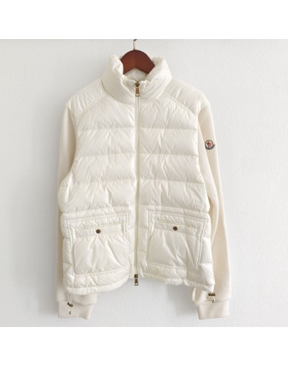 Moncler MAGLIA APERTA CON ZI 女款雙口袋與絨針織拼接外套 白