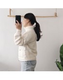 Moncler MAGLIA APERTA CON ZI 女款雙口袋與絨針織拼接外套 白