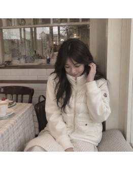 Moncler MAGLIA APERTA CON ZI 女款雙口袋與絨針織拼接外套 白