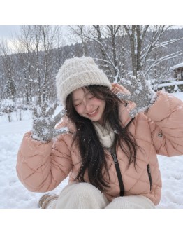 Moncler Kamile 小童菱格紋連帽拉鍊外套 粉