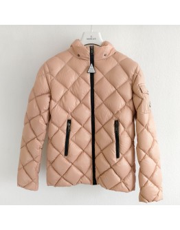 Moncler Kamile 小童菱格紋連帽拉鍊外套 粉