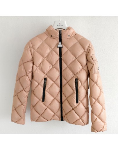 Moncler Kamile 小童菱格紋連帽拉鍊外套 粉