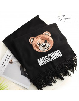 Moschino 亮片泰迪熊羊毛披肩/圍巾 30577 016 黑色